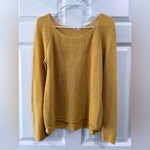 Anthropologie Moth Mila Mustard Yellow Sweater Size L Linen Blend Pullover Fall